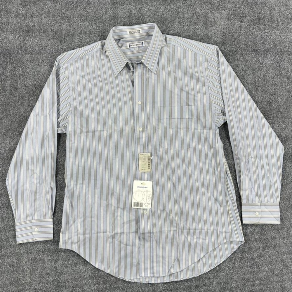 Yves Saint Laurent Shirt Mens‎ 16 Blue Striped Dress Long Sleeve Point Collar